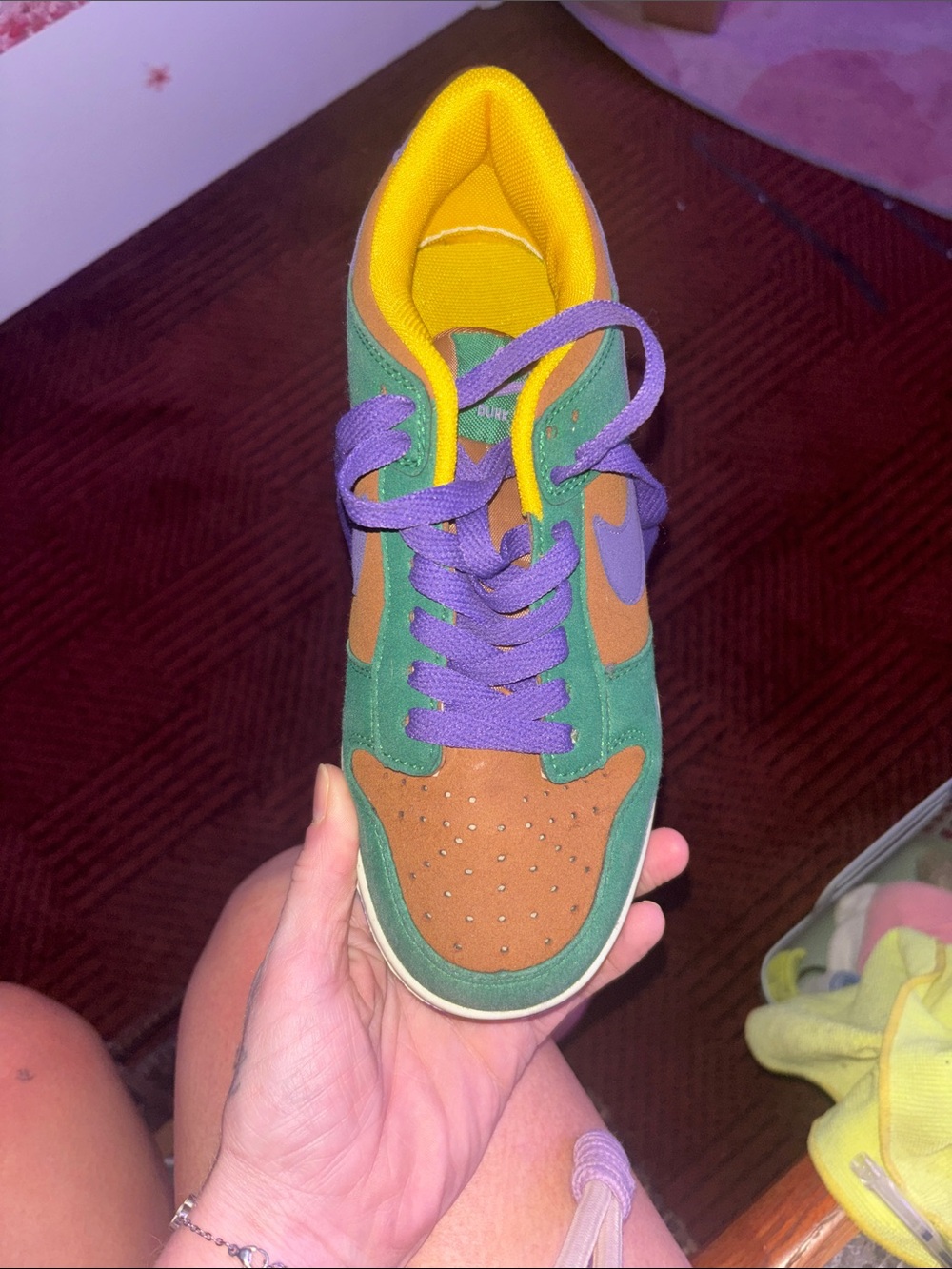 Nike Multicolor Youth Low-Top Sneaker in Green, Brown, Purple & Yellow
